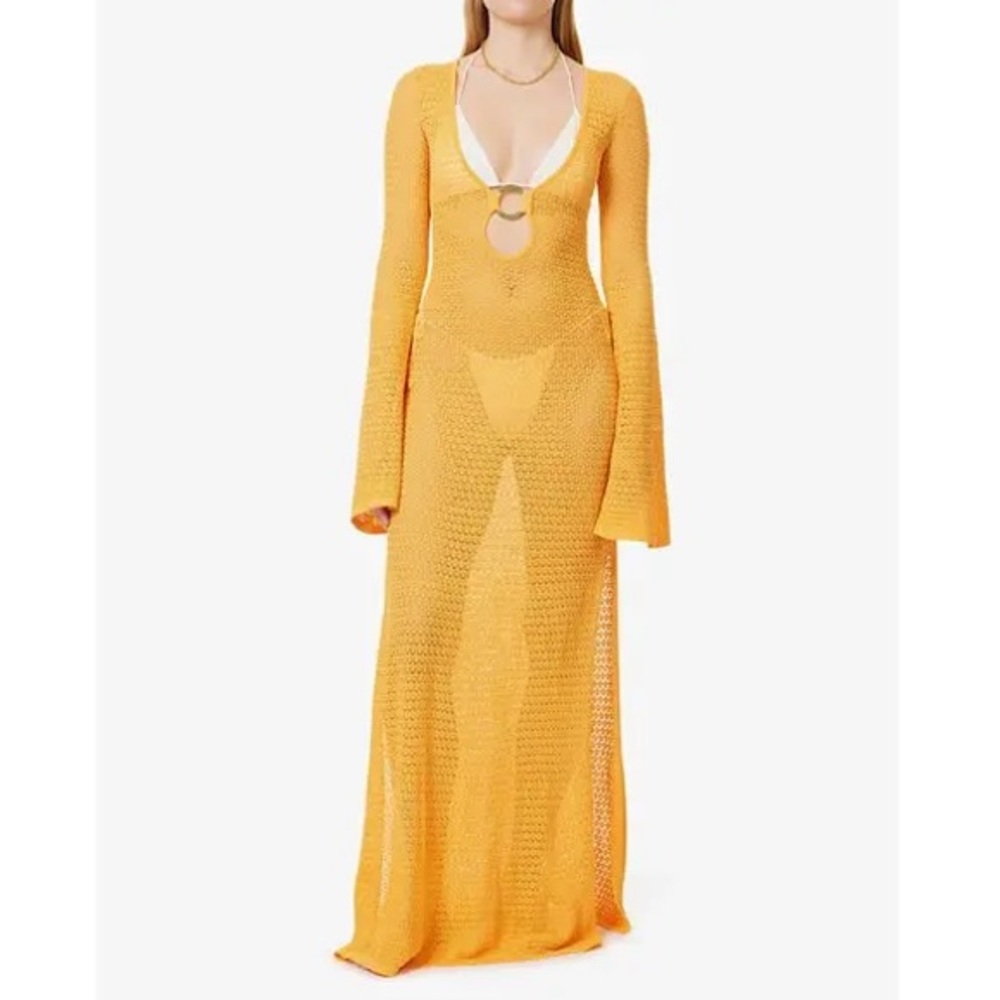 MONDAY SWIMWEAR Montego Plunge-Neck Knitted Maxi Coverup Dress in Orange